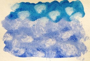 Blotting technique with tissue and sponge. Ocean & sky maybe?