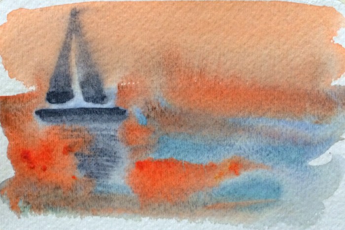 "Wed on wet" technique with simple complementary colors.