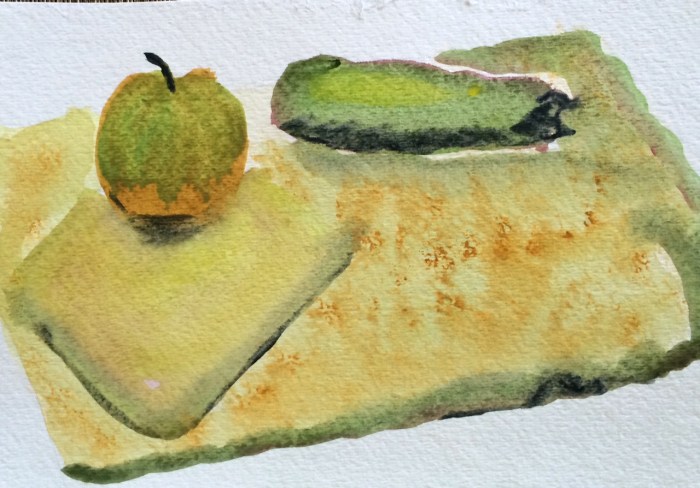 We had about 10 minutes for version two. experimenting with color to represent real objects. It doesn't look like what I picture in my mind. It never does.