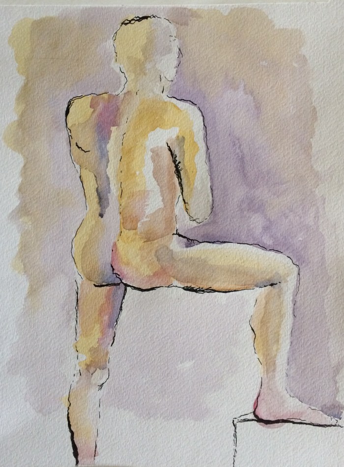 Male nude - after adding pen & ink outline.