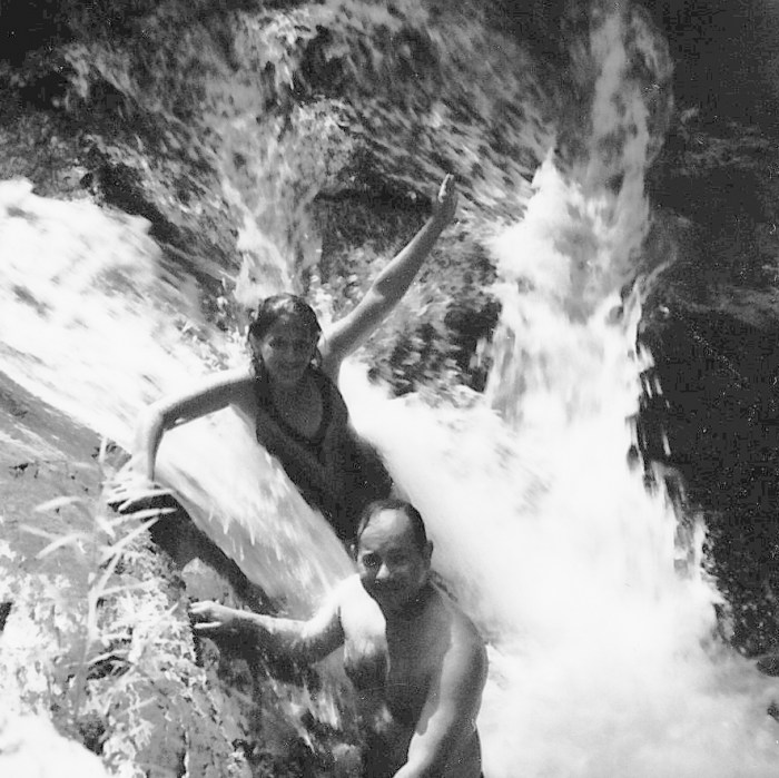 Dad n Me at Falls B&amp;W